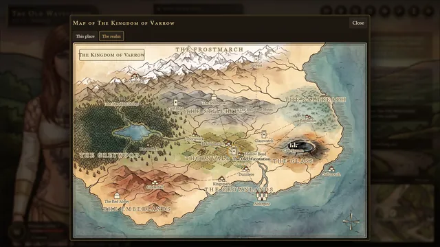 The painted map of the Kingdom of Varrow, from the Frostmarch to the Emberlands.